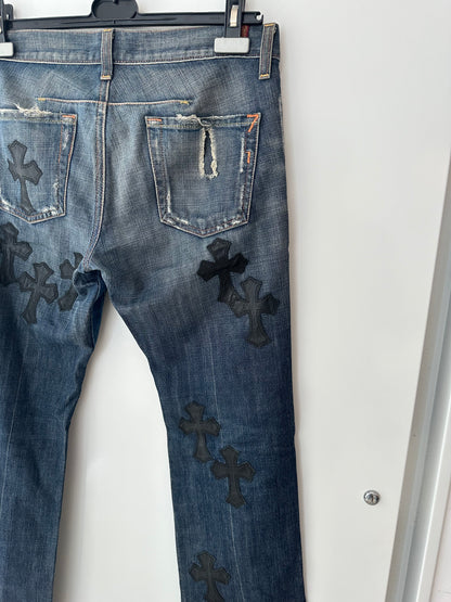 Chrome Hearts x 7Jeans Cross Patched Jeans