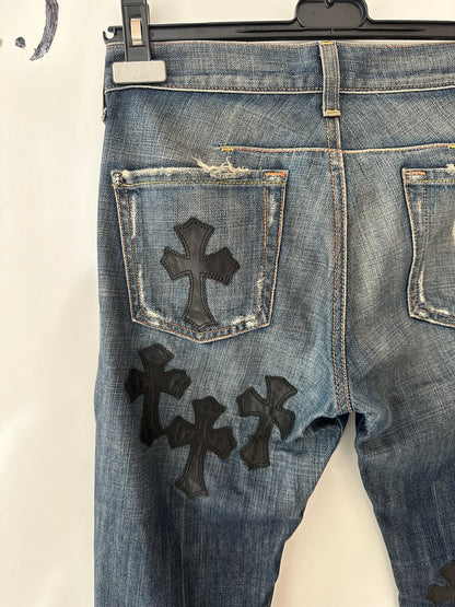 Chrome Hearts x 7Jeans Cross Patched Jeans