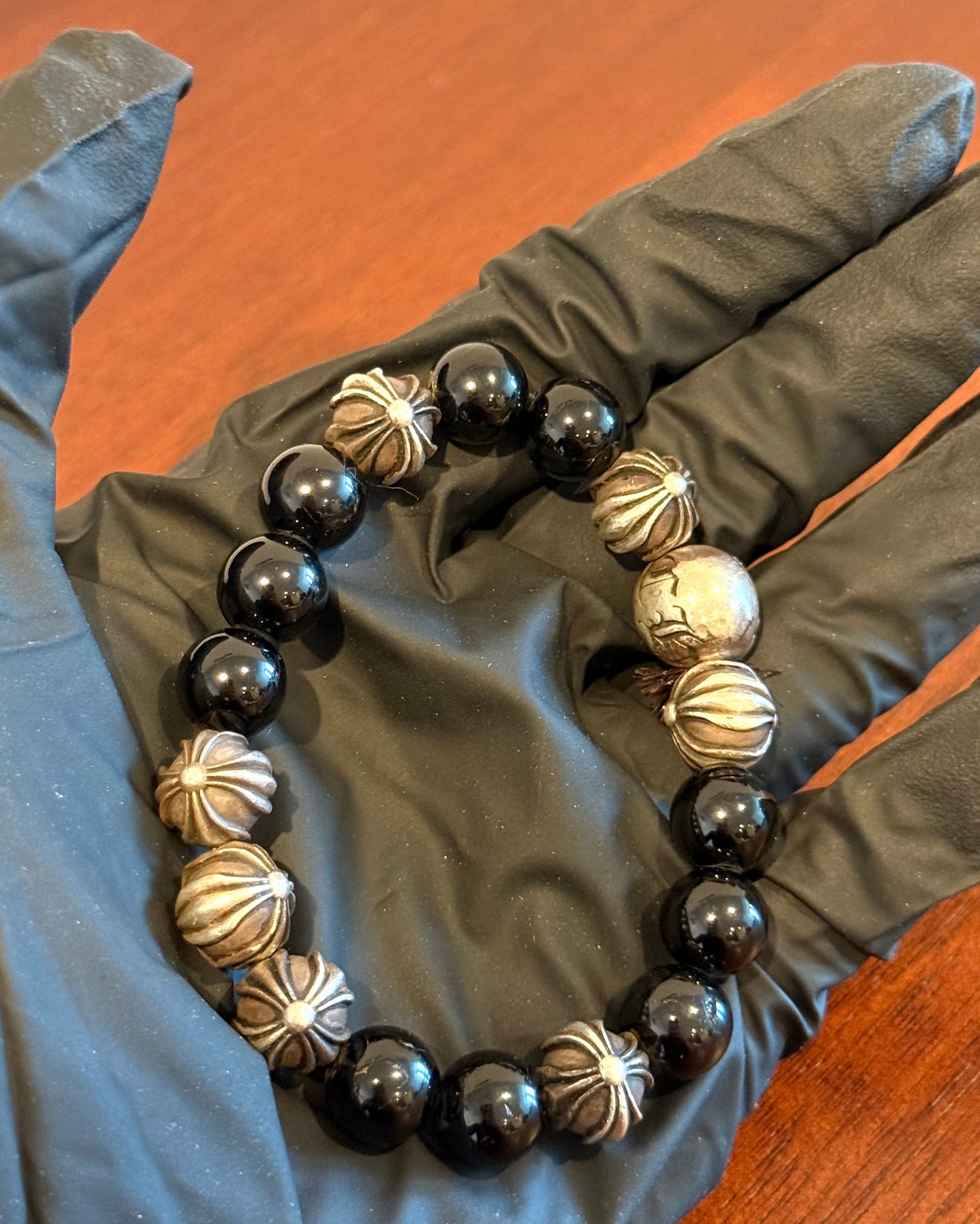 Chrome Hearts Obsidian Bead 925 Bracelet