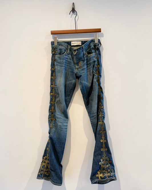 Chrome Hearts Gold Cross Patched Jeans